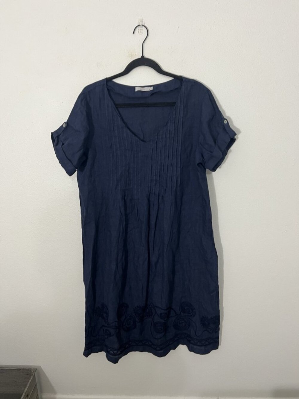 Le Camice Di Chiara Blue Linen Dress With Embroidery Size Large